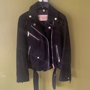 Burberry Black Suede Fringe Leather Moto Jacket